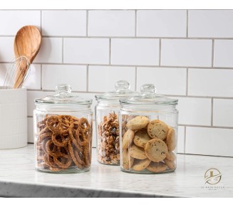 3pc Canister Sets for Kitchen Counter + Labels & Marker - Glass Cookie Jars with Airtight Lids - Food Storage Containers with Lids Airtight for Pantry - Flour, Sugar, Coffee, Cookies, etc.