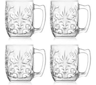 Glass Mug - Mule - Designed - for Beer - Coffee - Tea - Latte - Cocktail - Beverage - Set of 4-14.2 Oz. - Made in Europe