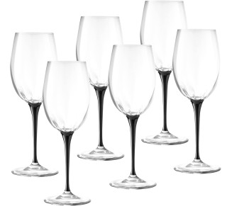 Goblet - White Wine Glass -Crystal Glass - Water Glass - Bold Black Stem - Stemmed Glasses - Set of 6 Goblets - 14 oz Made in Europe