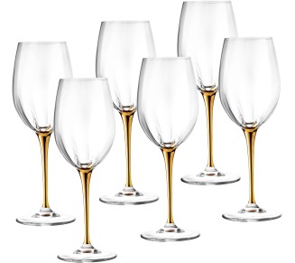 Goblet - White Wine Glass -Crystal Glass - Water Glass - Shiny Gold Stem - Stemmed Glasses - Set of 6 Goblets - 14 oz Made in Europe