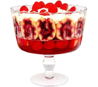 Large Glass Trifle Bowl, with Scallop Design - 9" D - European Beautiful Hand Made Glass - 168 oz (over 5 quarts) Clear