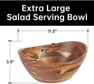 Large Elegant Oval Acacia Wooden Salad Bowl Set with Wooden Salad Serving Utensils - Big Capacity, Stylish and Practical, Essential for Every Kitchen