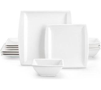 Plates and Bowls Sets, 12-Piece Porcelain Dishes Set for 4, Ivory White Square Dinnerware Sets with Dinner Plates and Bowls, Ceramic Dish Set, Service for 4, Series Blance